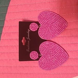 Pink Heart Seed Bead Earrings